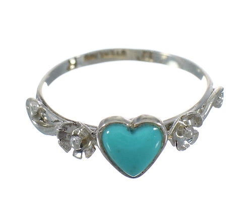 Sterling Silver Turquoise Heart Flower Ring Size 5-3/4 RX62186